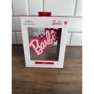 NEW Hallmark Barbie Logo Pink Blown Glass Glitter Ornament 2025